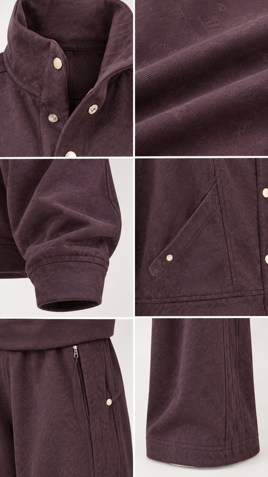 Detail view of collar, buttons, cuffs, and pocket construction