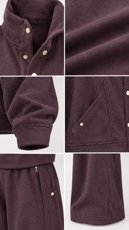 Detail view of collar, buttons, cuffs, and pocket construction