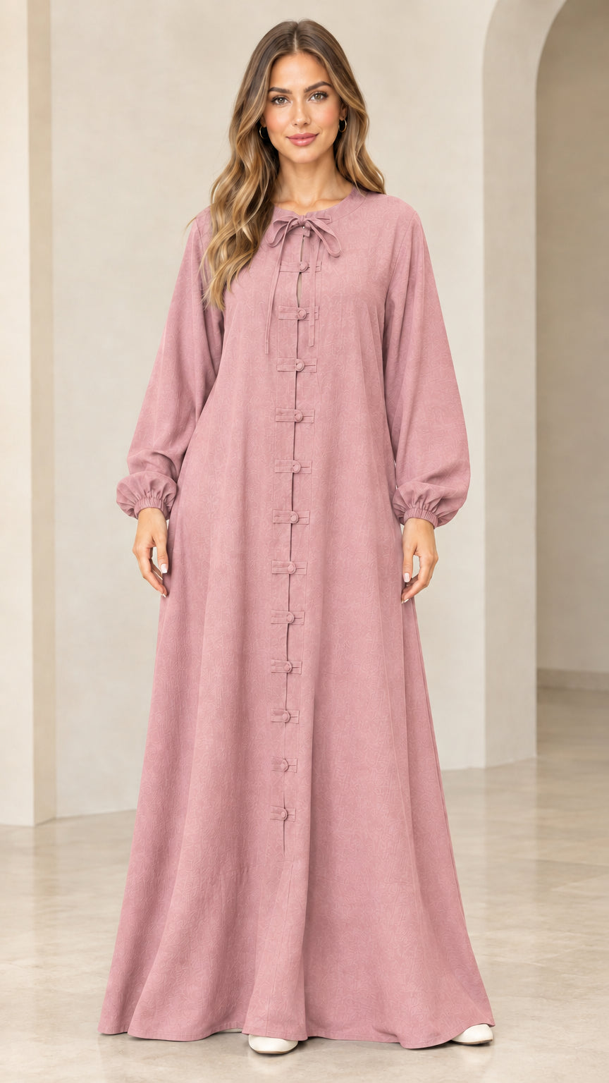 Dusty pink long sleeve tie neck maxi dress